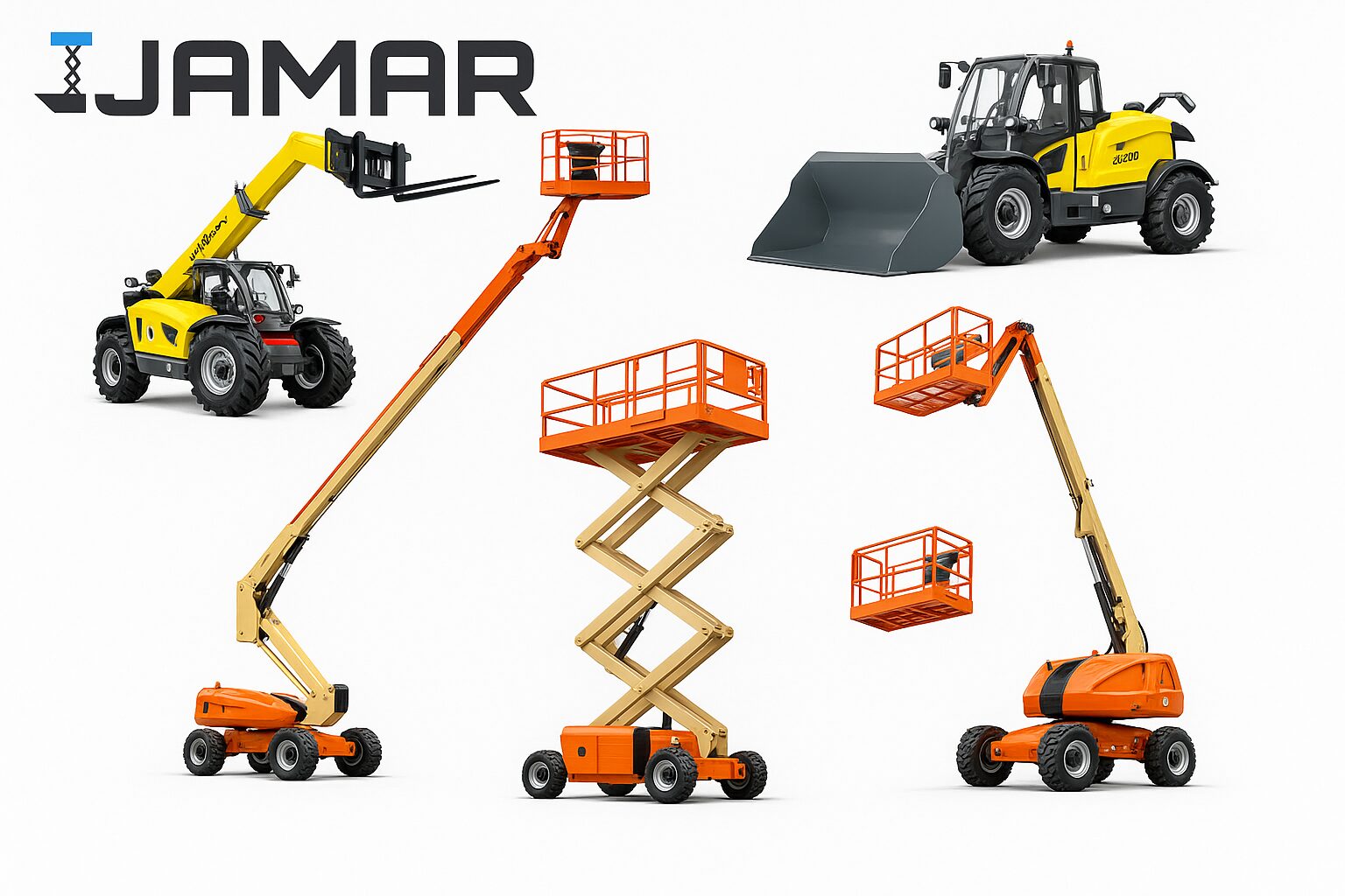 Różne modele podestów ruchomych i ładowarek teleskopowych firmy JAMAR.